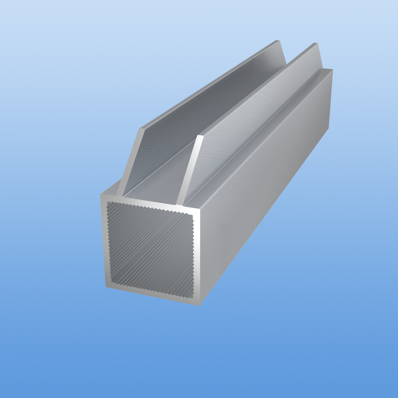 Vierkantrohr für Steckverbinder mit Doppelstegen | Ausführung 16mm U-Profil | pressblank | 30 x 30 x 2 mm | Beidseitige Gehrung im 45-Grad-Winkel nur am U-Profil