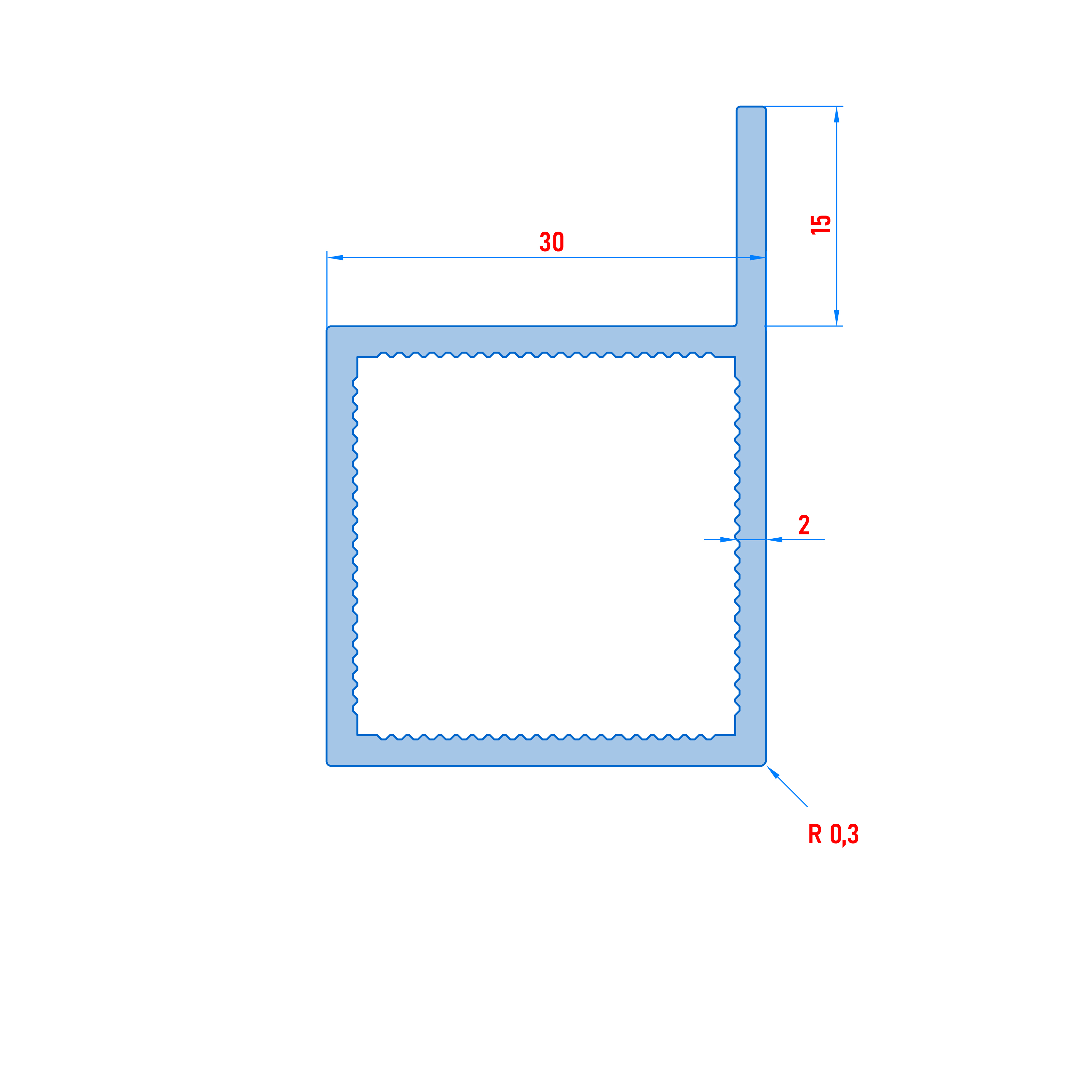 Vierkantrohr für Steckverbinder mit flächenbündigem Steg | Anthrazit - DB 703 | 30 x 30 x 2 mm | Beidseitige Gehrung im 45-Grad-Winkel