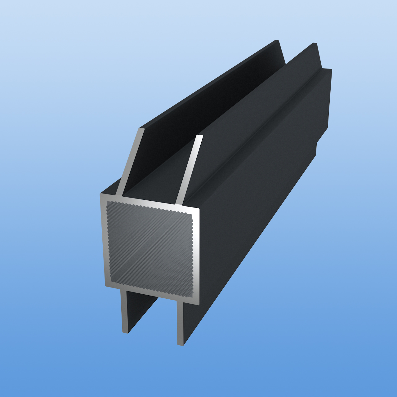 Vierkantrohr für Steckverbinder mit Doppelstegen | Ausführung 16mm H-Profil | Anthrazit - RAL 7016 | 30 x 30 x 2 mm | Beidseitige Gehrung im 45-Grad-Winkel auf einer Seite