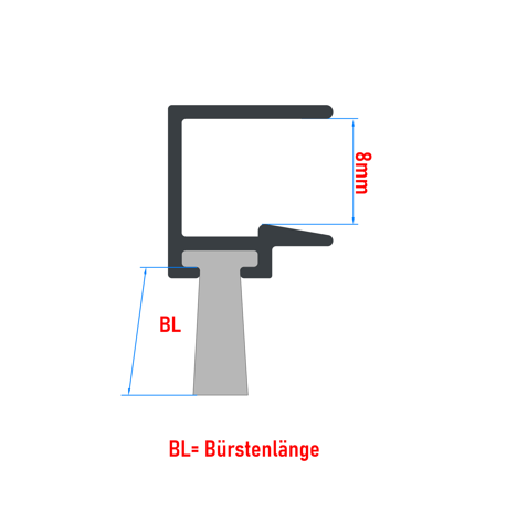 Zugluftstopper mit Bürstendichtung für 8mm ESG Scheiben